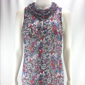 Cabi Sz XS Floral Ruffle Fringe Neckline Top