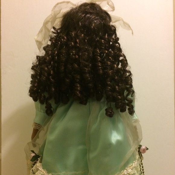 Collectable Porcelain Doll Laced Satin Dress - Picture 5 of 8