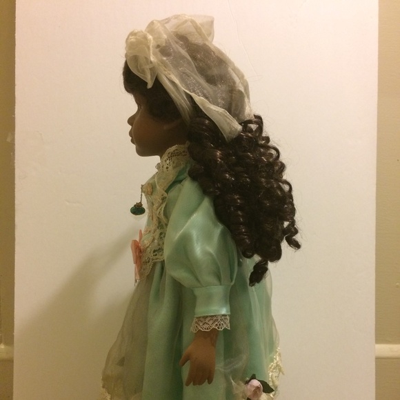 Collectable Porcelain Doll Laced Satin Dress - Picture 6 of 8