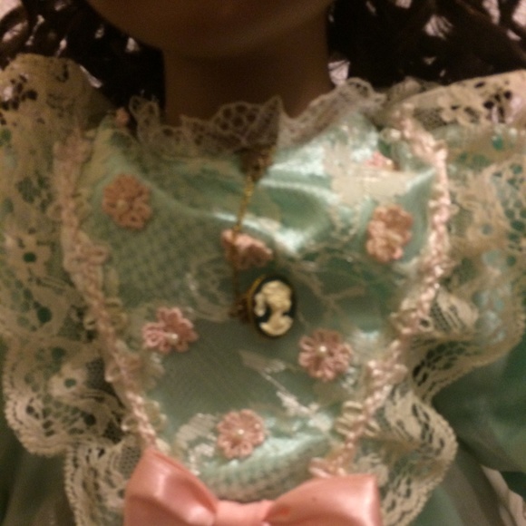 Collectable Porcelain Doll Laced Satin Dress - Picture 3 of 8