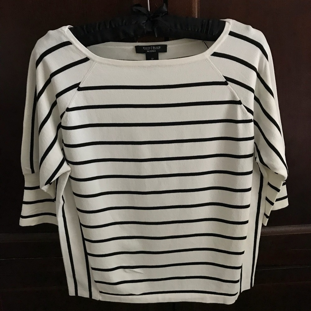 WHBM off white with black strips knit top.