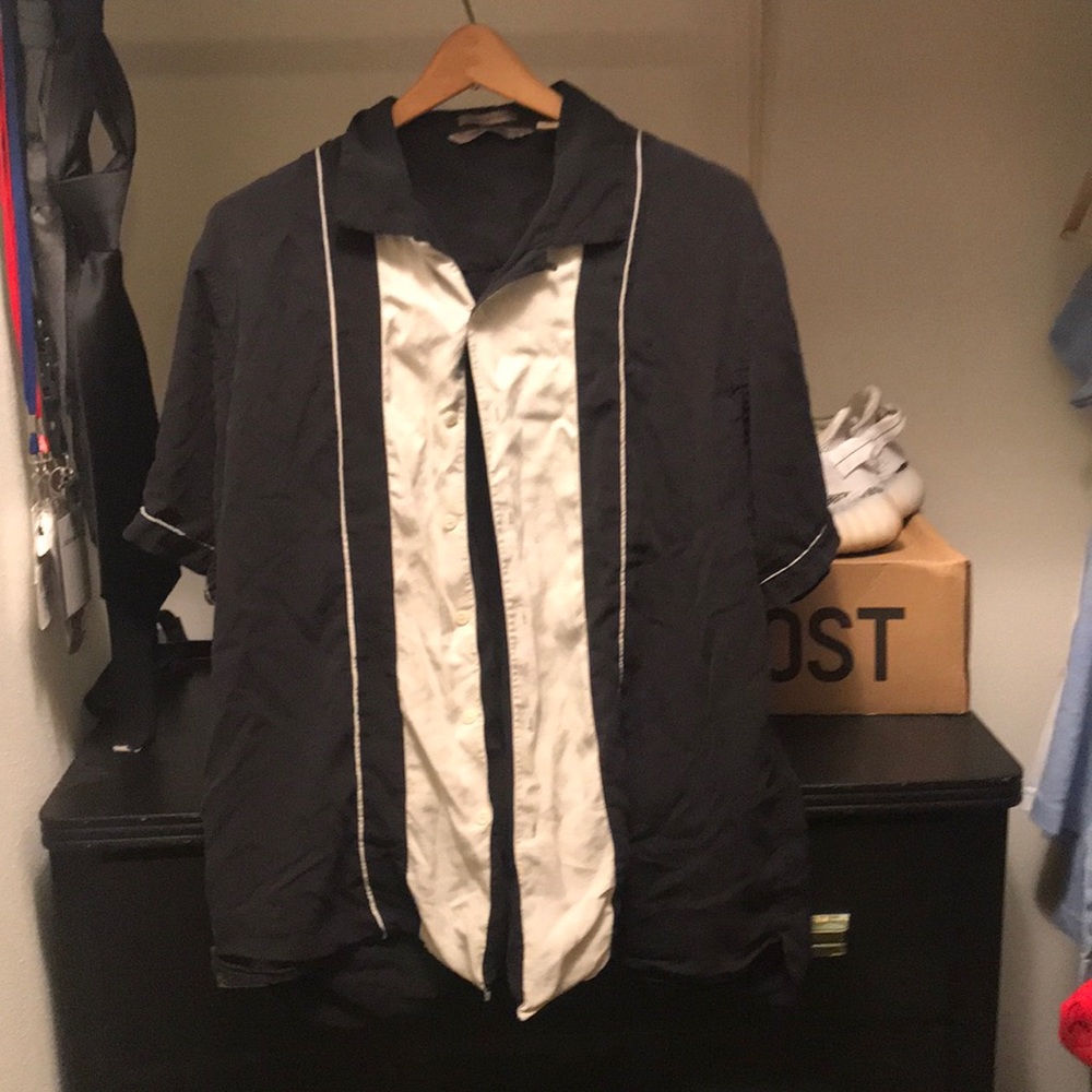 VINTAGE Black Bowling Shirt Button Up