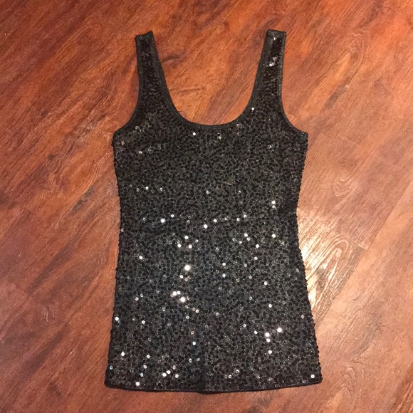 Express Metallic Black Sequin Tank Top - Picture 1 of 4