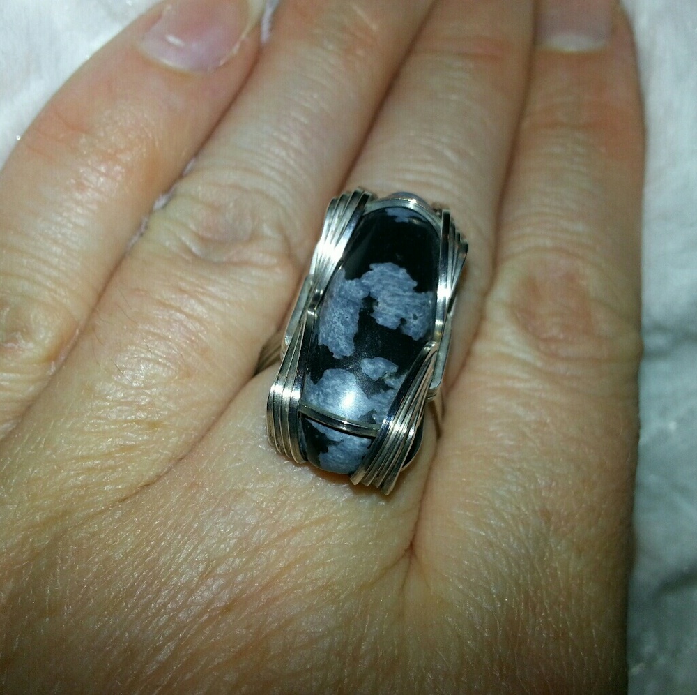 Snowflake Obsidian Silver Ring - image 2