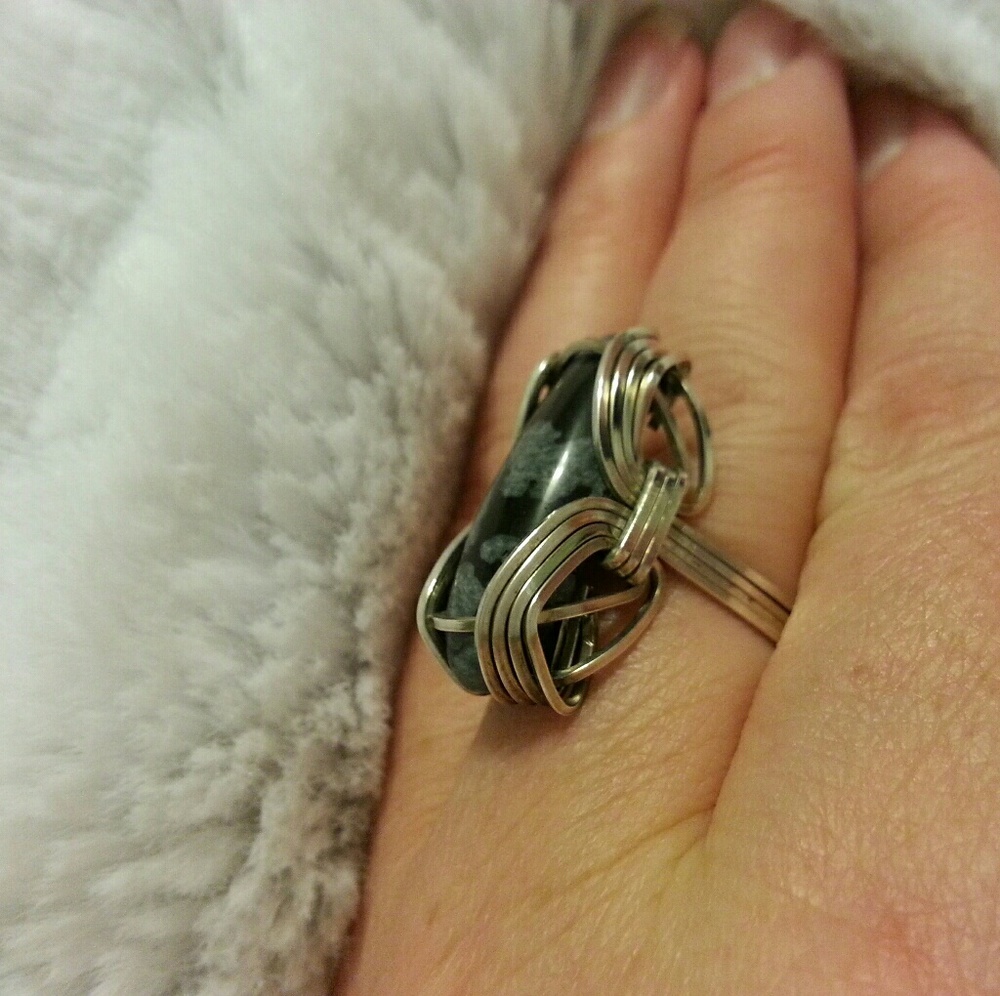Snowflake Obsidian Silver Ring - image 3