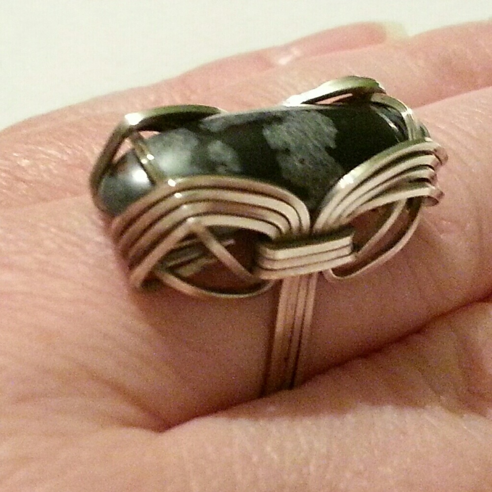 Snowflake Obsidian Silver Ring - image 1