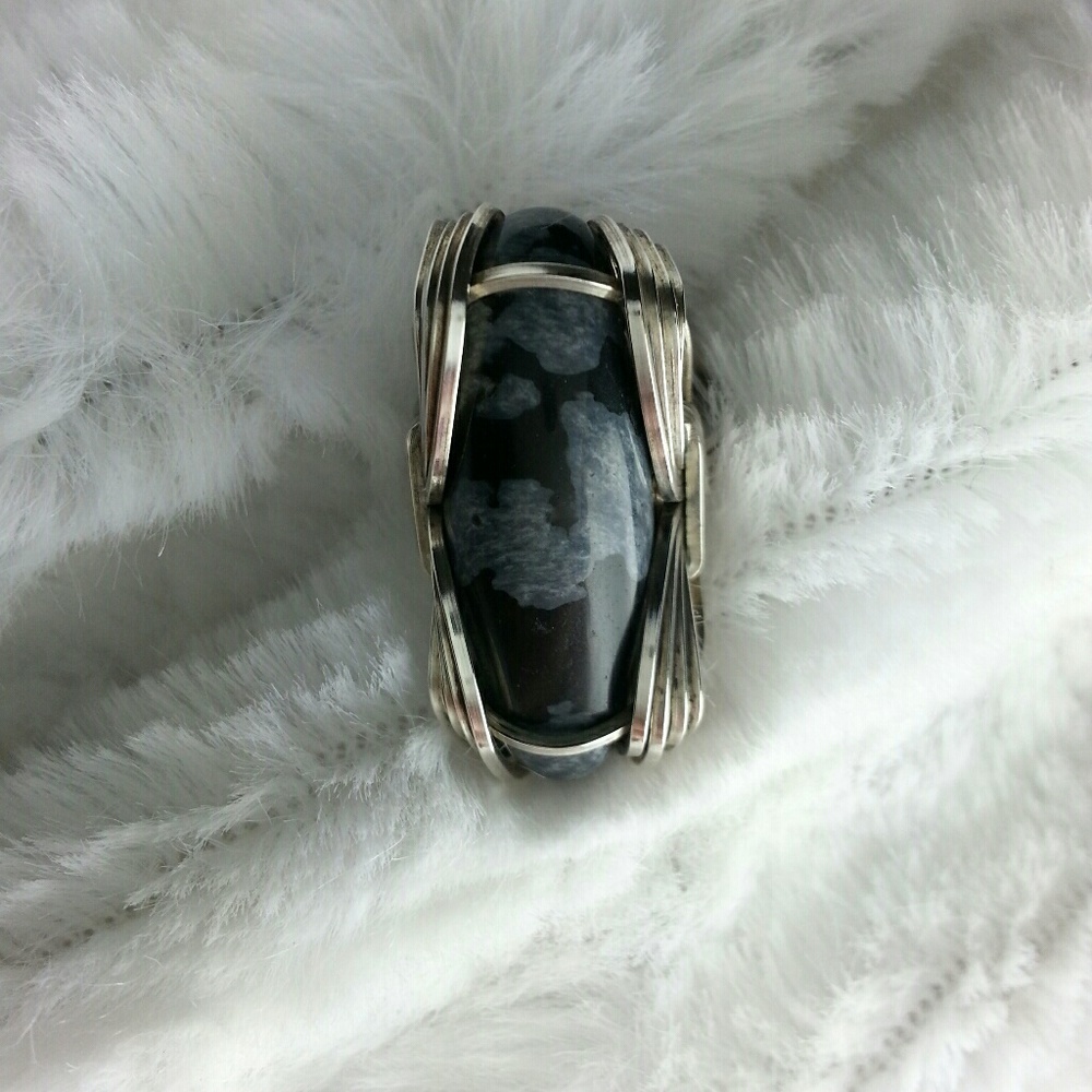 Snowflake Obsidian Silver Ring - image 4