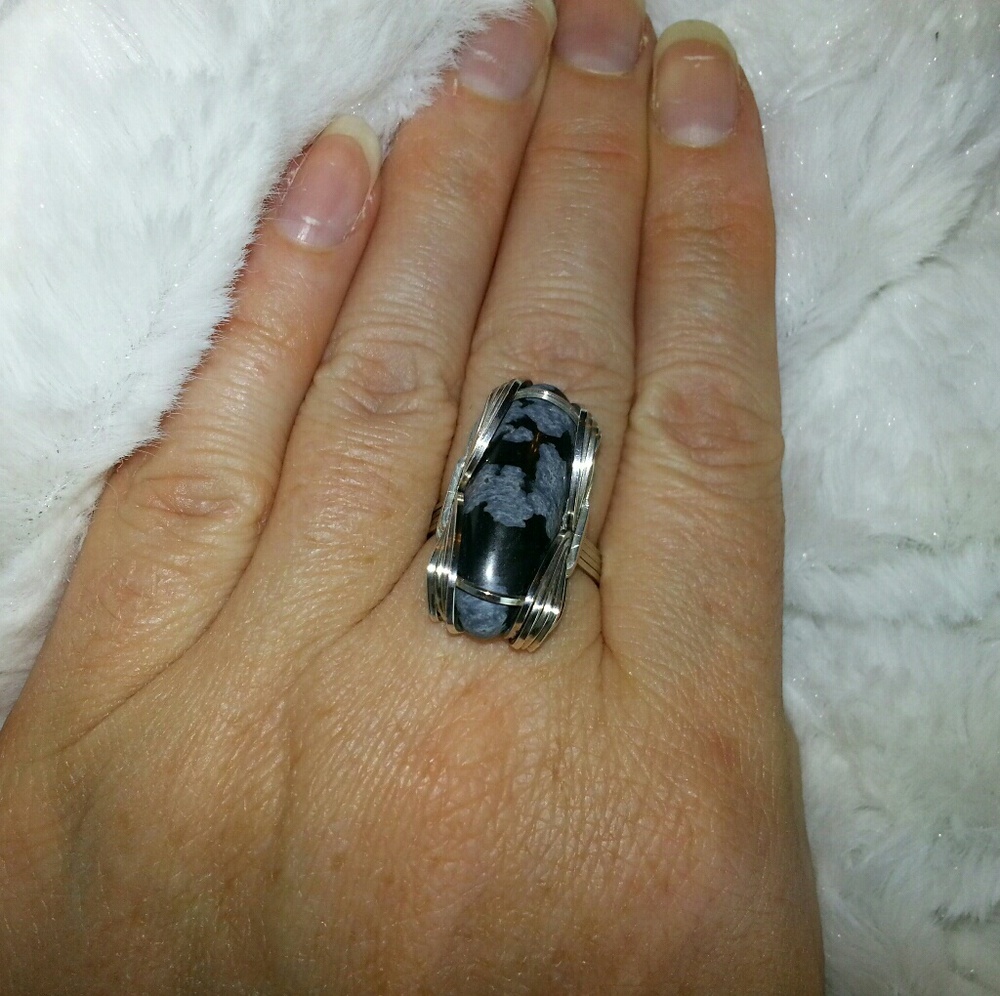 Snowflake Obsidian Silver Ring - image 5