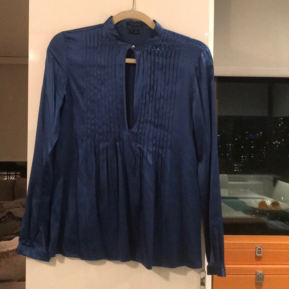 Royal blue theory silk top