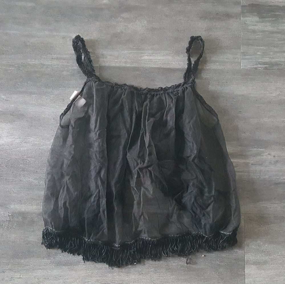 Black Fringe Detailed Sheer Pajama Top - Picture 2 of 4