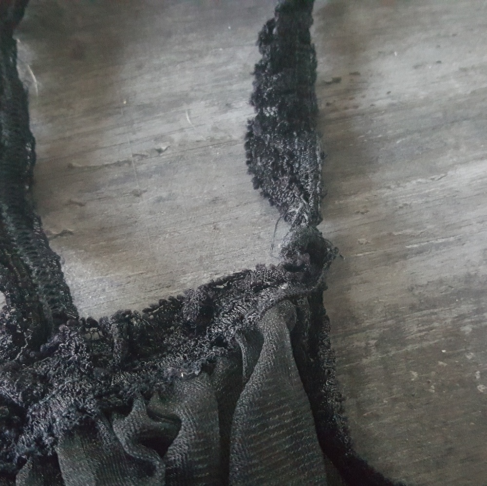 Black Fringe Detailed Sheer Pajama Top - Picture 3 of 4