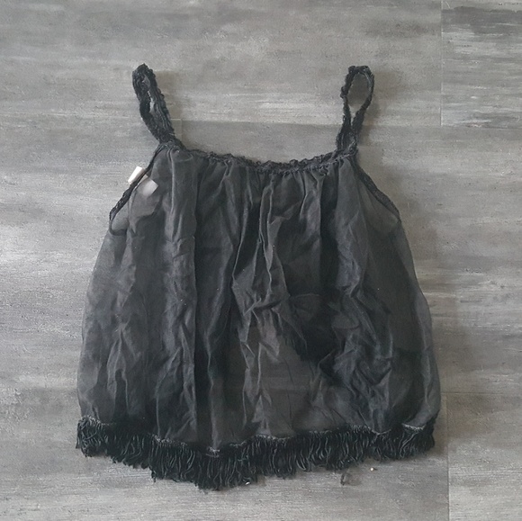 Black Fringe Detailed Sheer Pajama Top - Picture 2 of 4