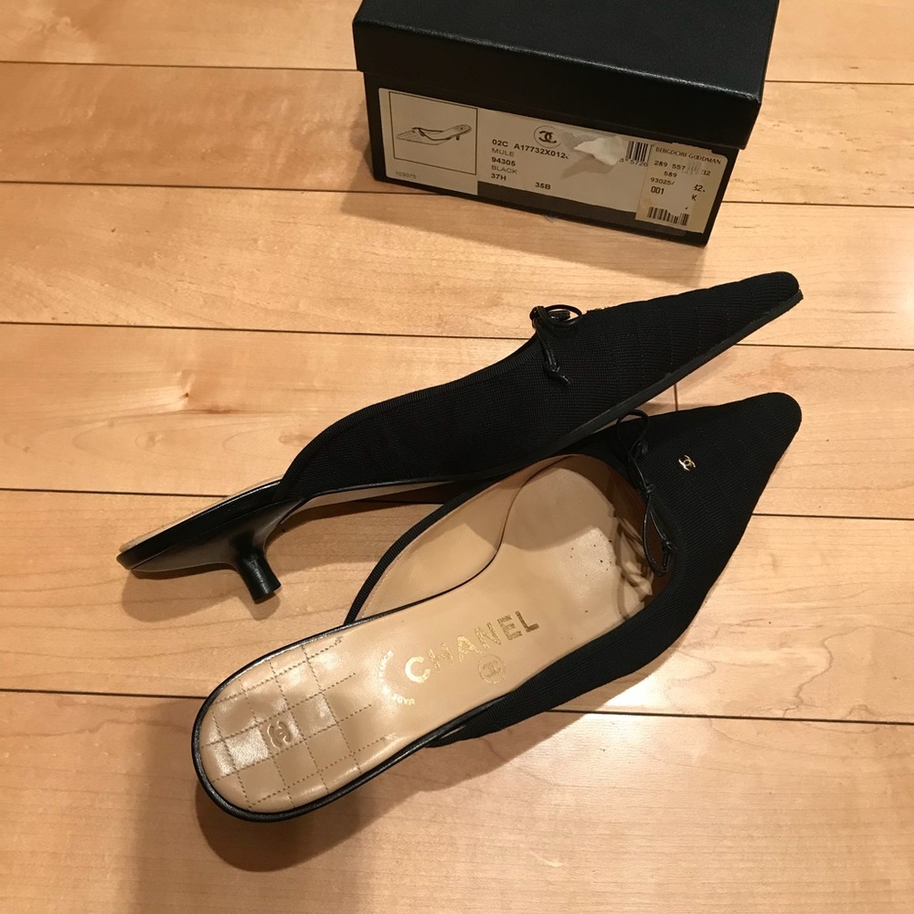 Chanel quilted fabric kitten heels