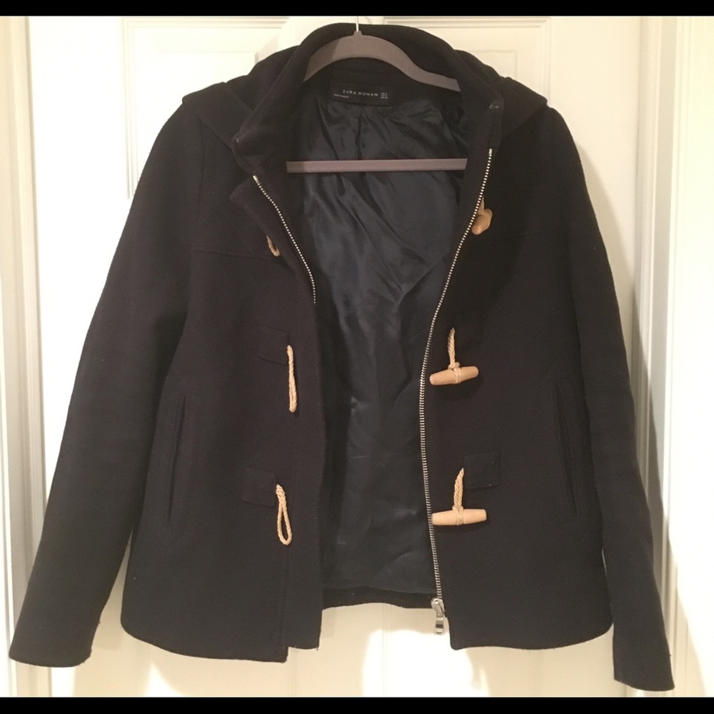 Zara women’s wool pea coat with wooden toggles