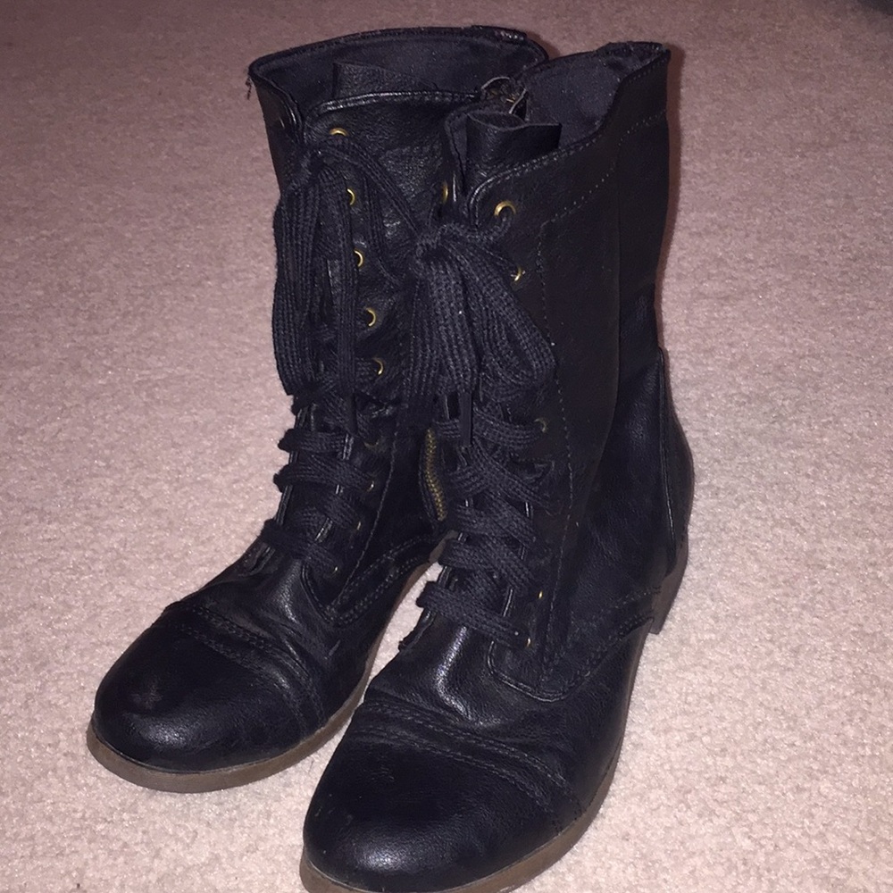 Black Faux leather combat boots