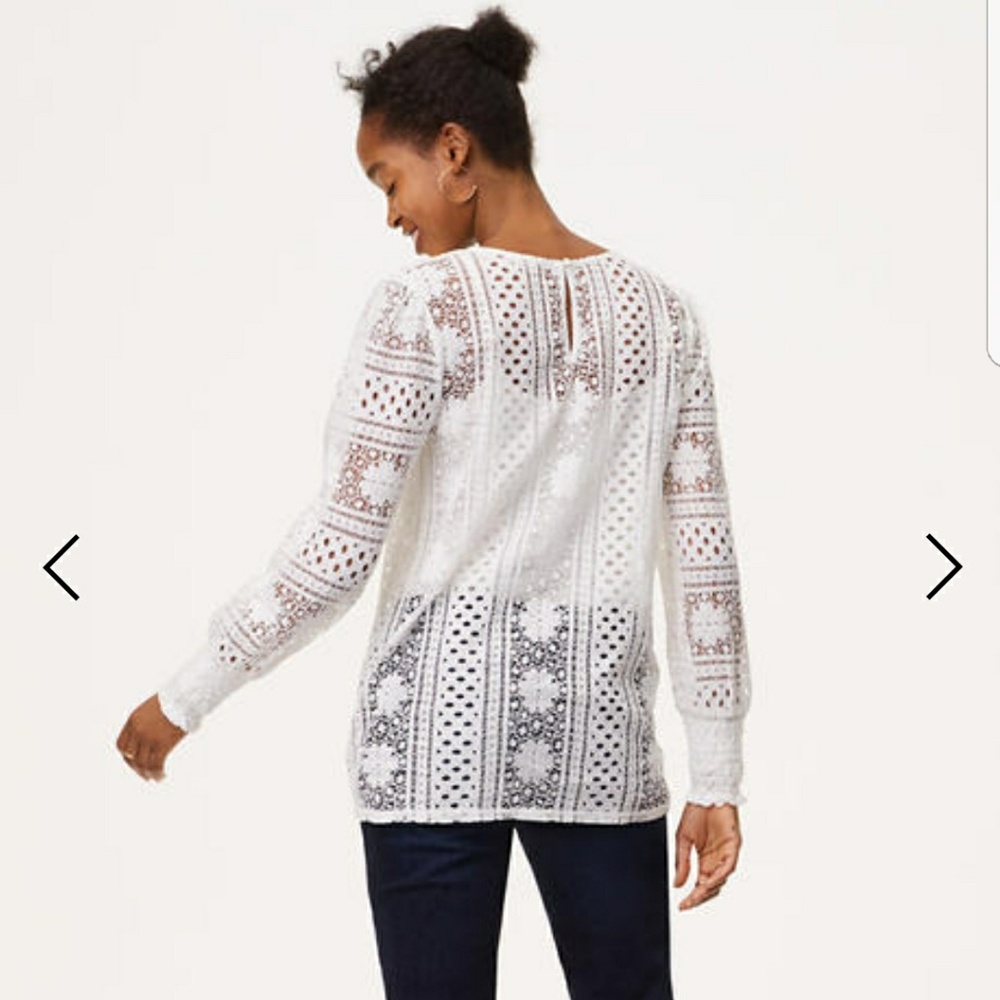 Loft Mosaic Lace Cutout Blouse Tunic Top - Picture 1 of 5
