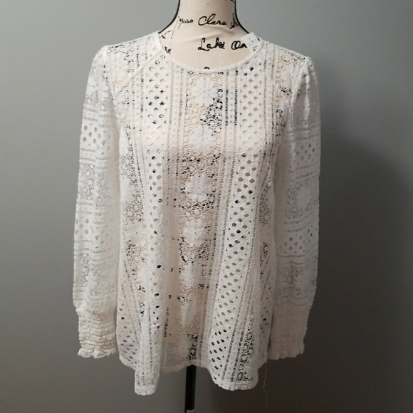 Loft Mosaic Lace Cutout Blouse Tunic Top - Picture 4 of 5