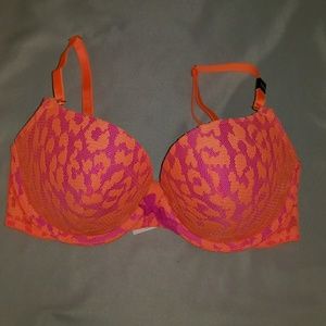 Victoria's Secret Padded Demi  Bra 32D Orange/Pink