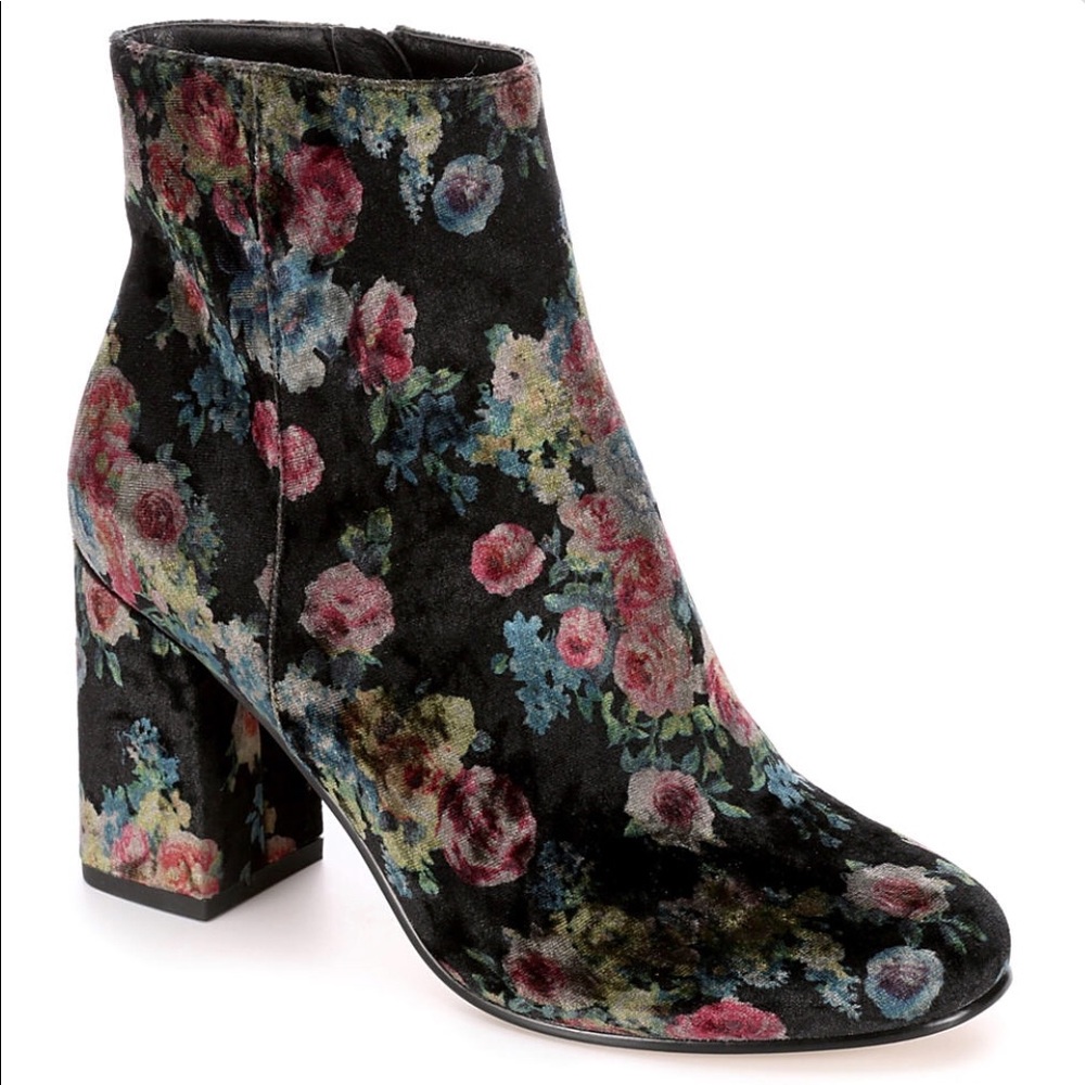 Velvet floral booties Brand New never worn