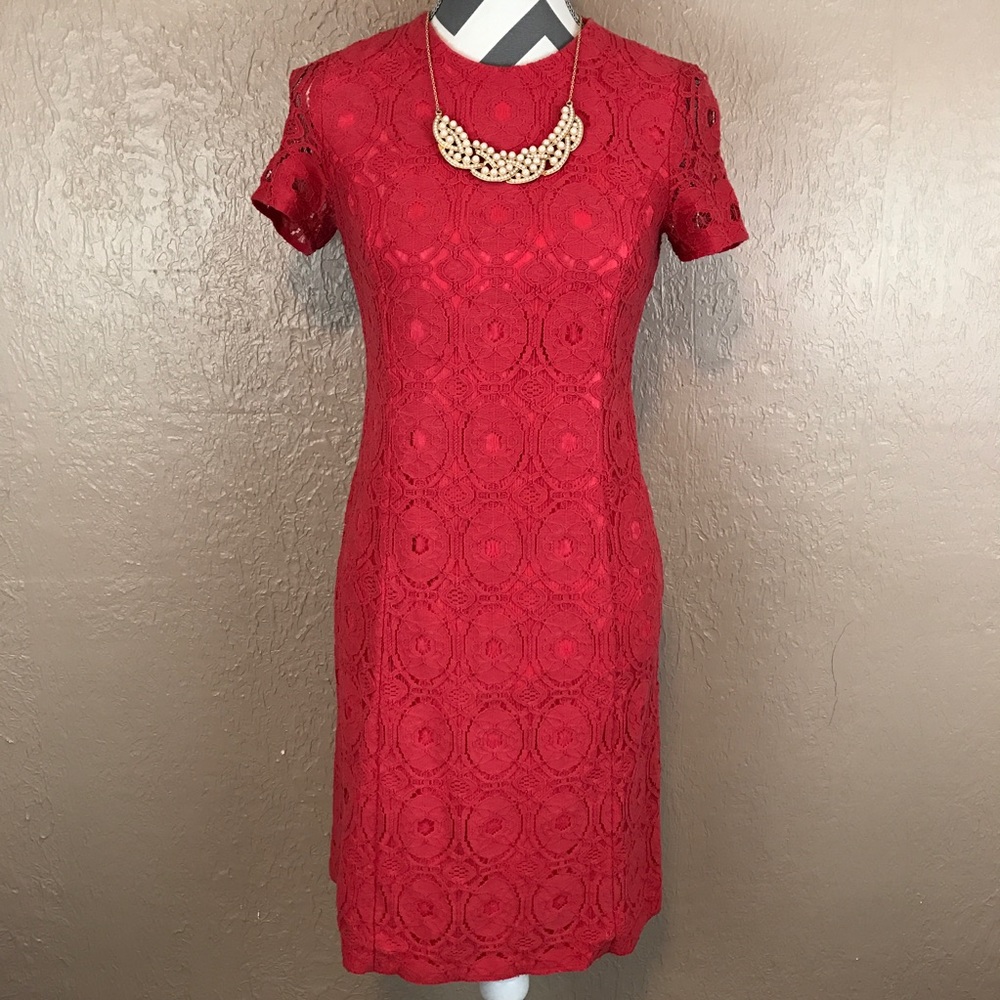 Evan Picone Lace Short Sleeve Sheath Dress