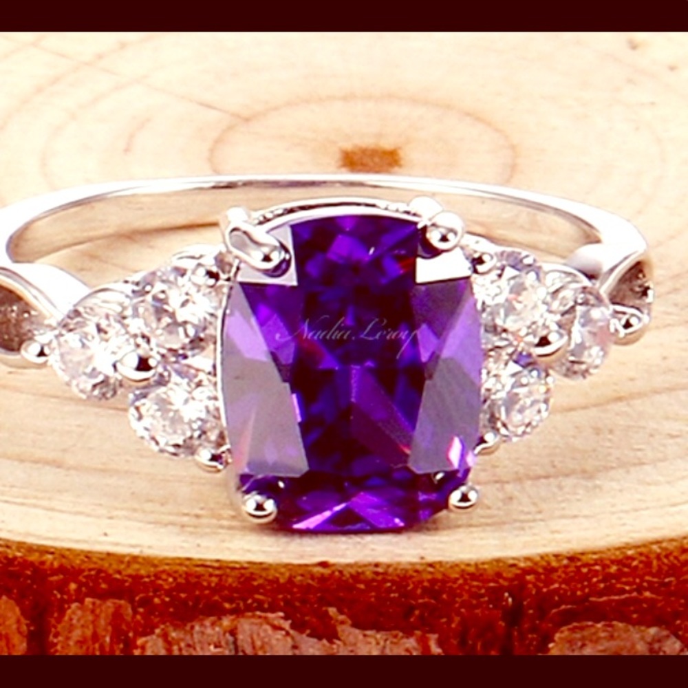 Amethyst & White Sapphire Sterling Silver 925 Ring