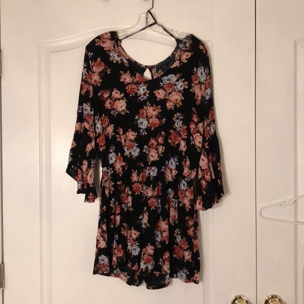 Black Floral Long Sleeve Romper