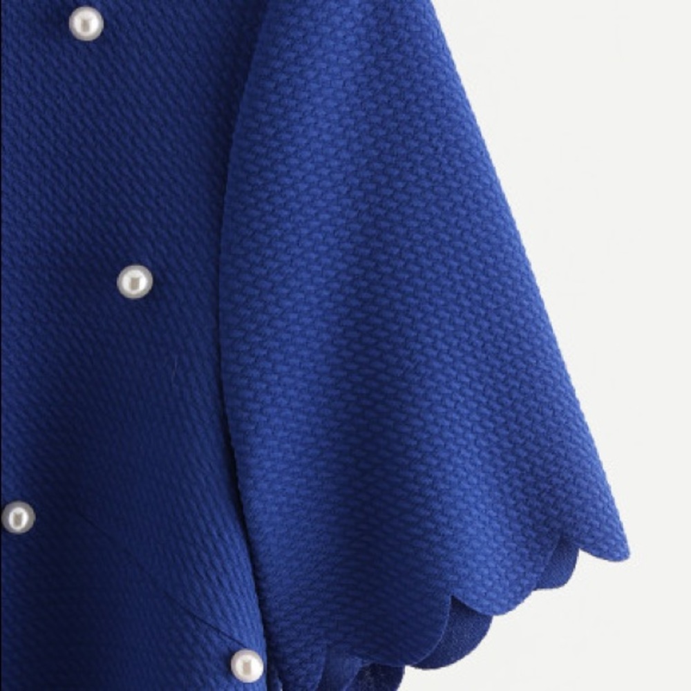 SALE 💙Blue💙Scallop Trim Pearl Embellish top - Picture 4 of 6