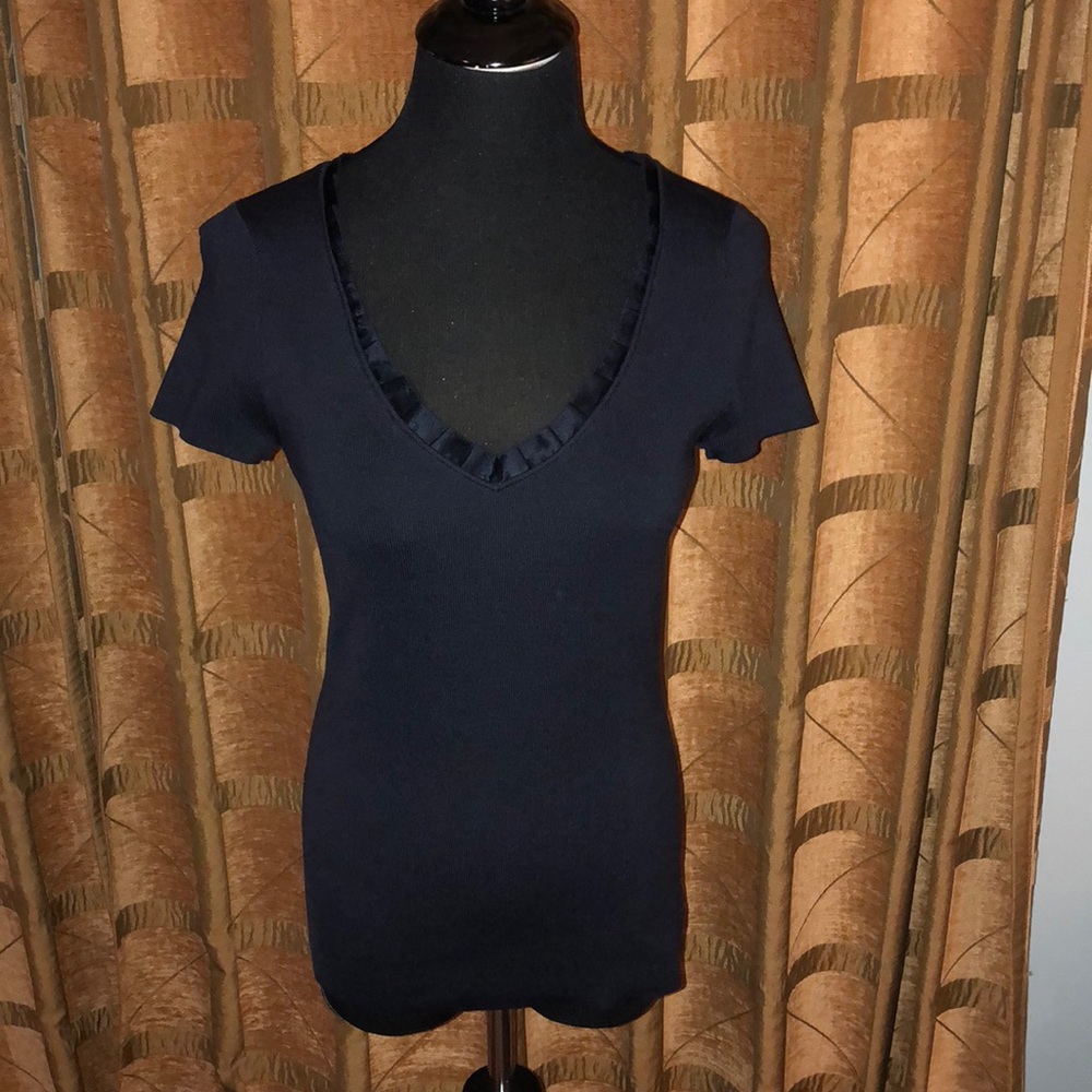 Ann Taylor flirty navy blue top