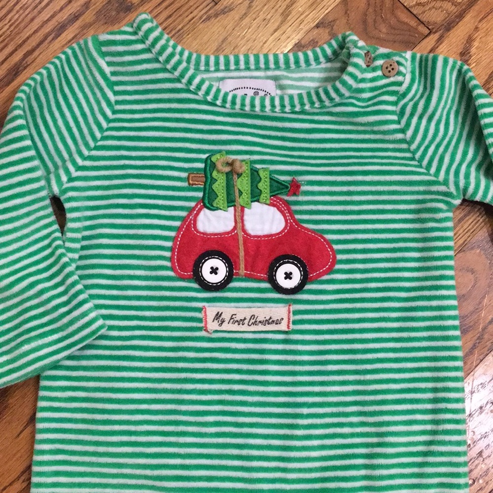 Mudpie Christmas car romper, 6-9 M