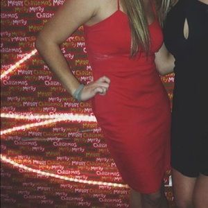 Red body con dress