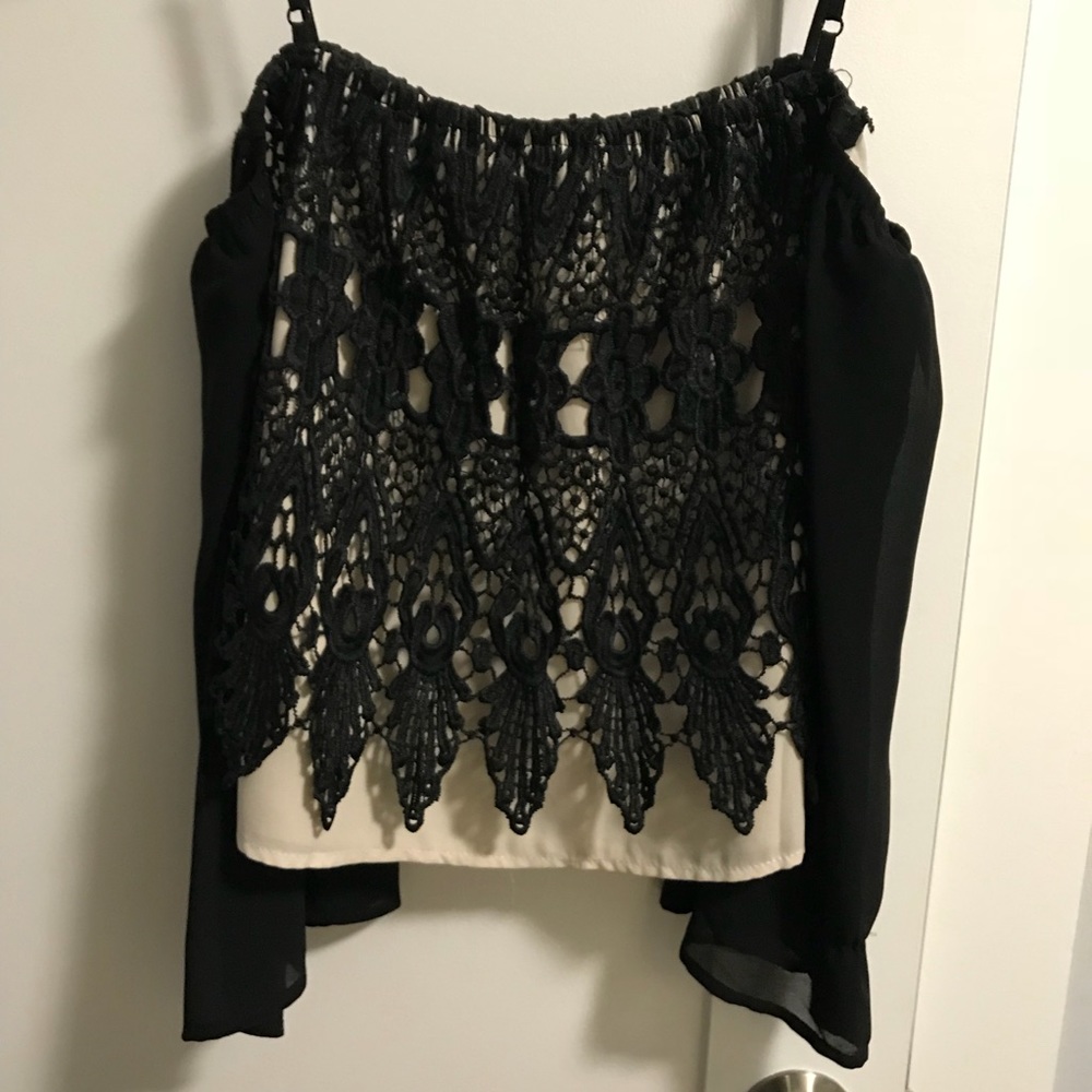 Black long sleeve open shoulder top