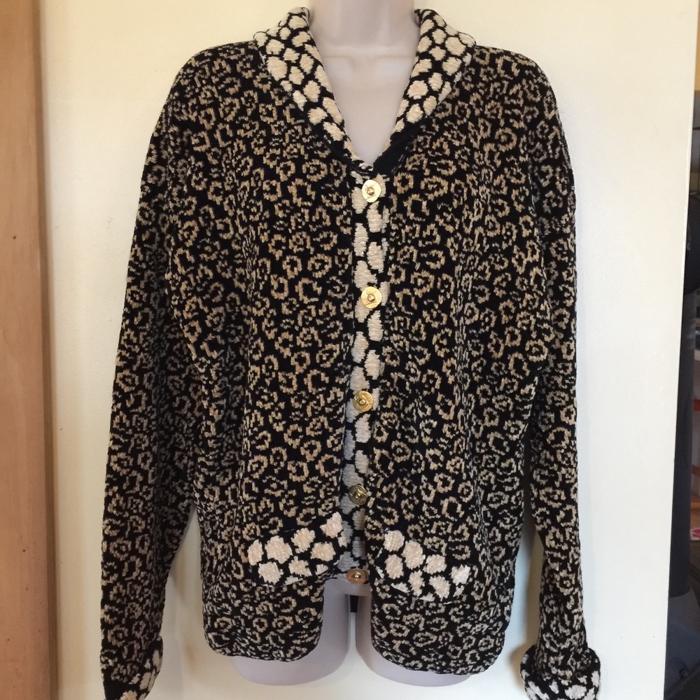 DIA of Boston chenille leopard print cardigan swtr