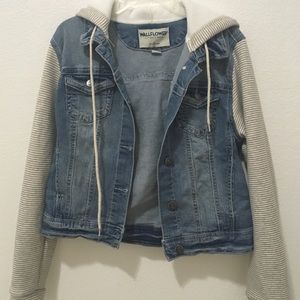 womans denim and striped jacket