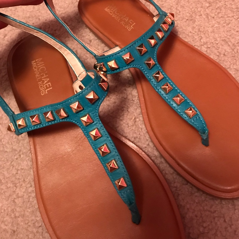 Micheal Kors blue studded Alexi sandal