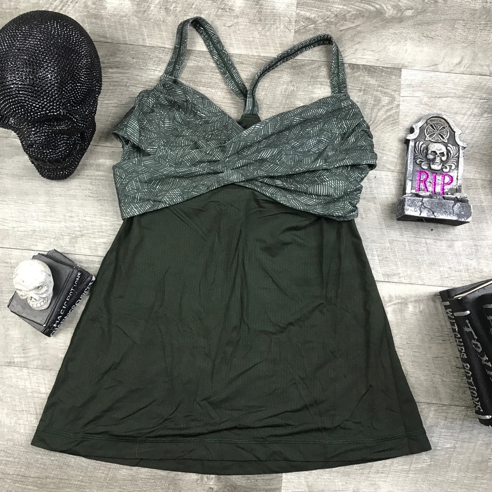 Lululemon green floral wrap it up bra tank