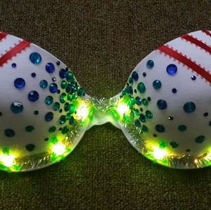 Merry Christmas Rave Bra LED holiday candycane 36B push up glow in the dark