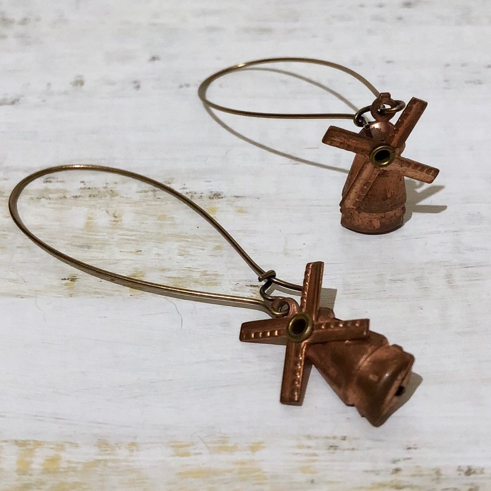 {HANDMADE} Vintage Copper Windmill Earrings