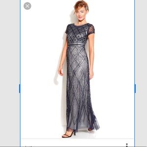 Adrianna Papell Cap Sleeve Beaded Illusion Gown