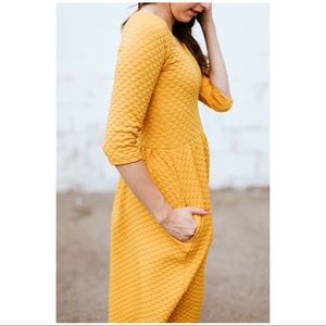 ¾ Sleeve Mustard Yellow Pocket Dress