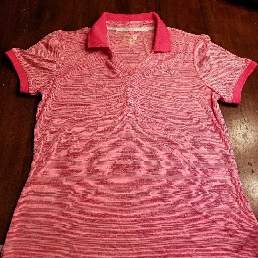 Puma pink striped golf shirt