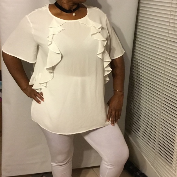 Plus Size Ruffled Top in Black or White - Picture 2 of 3