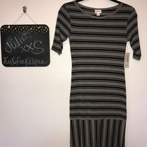 LuLaRoe Julia. Gray and black stripes