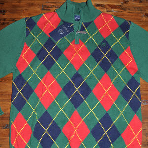 New IZOD Boys sz XL Green Argyle Half Zip Sweater