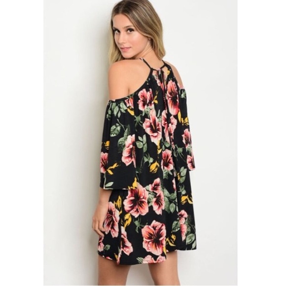 💕Last One!💕Floral Cold Shoulder Swing Mini Dress - Picture 2 of 2