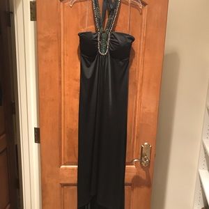 High-low halter black dress