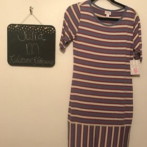 LuLaRoe Julia. Blue, white, red stripes