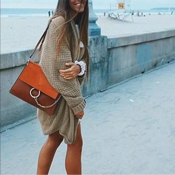 SUPER DOOPER CUTE! OVERSIZED TAN SWEATER CARDIGAN - Picture 4 of 8