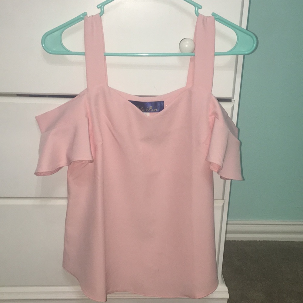 Blush Light Pink Cold Shoulder Ruffle Top