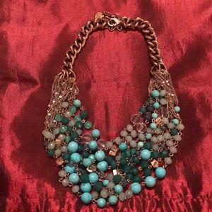Stella & Dot Gold and Green/Aqua Stone Necklace