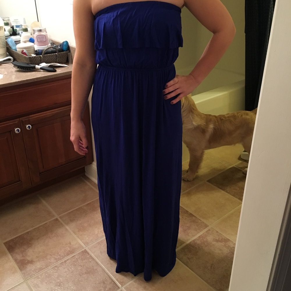 Strapless navy maxi dress